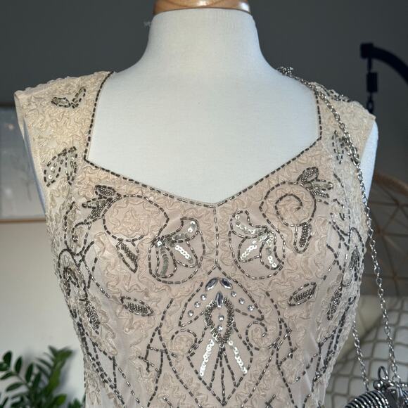 Sue Wong Embellished Cocktail Dress Size 2 Champagne Beaded - Picture 2 of 16